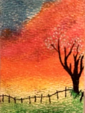 Original Abstract Landscape Oil Pastels 2.5x3.5in Mini Art ACEO/ ATC Card