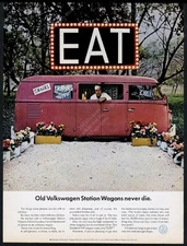 1966 VW Bus as diner restaurant photo Volkswagen vintage print ad