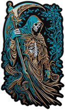 Grim Reaper Large Embroidered Patch - Death Back Patch - Skull-Themed Iron-On Ja