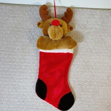 Vintage Christmas Stocking Reindeer Plush Rudolph 3D Holiday Hugging 15.5