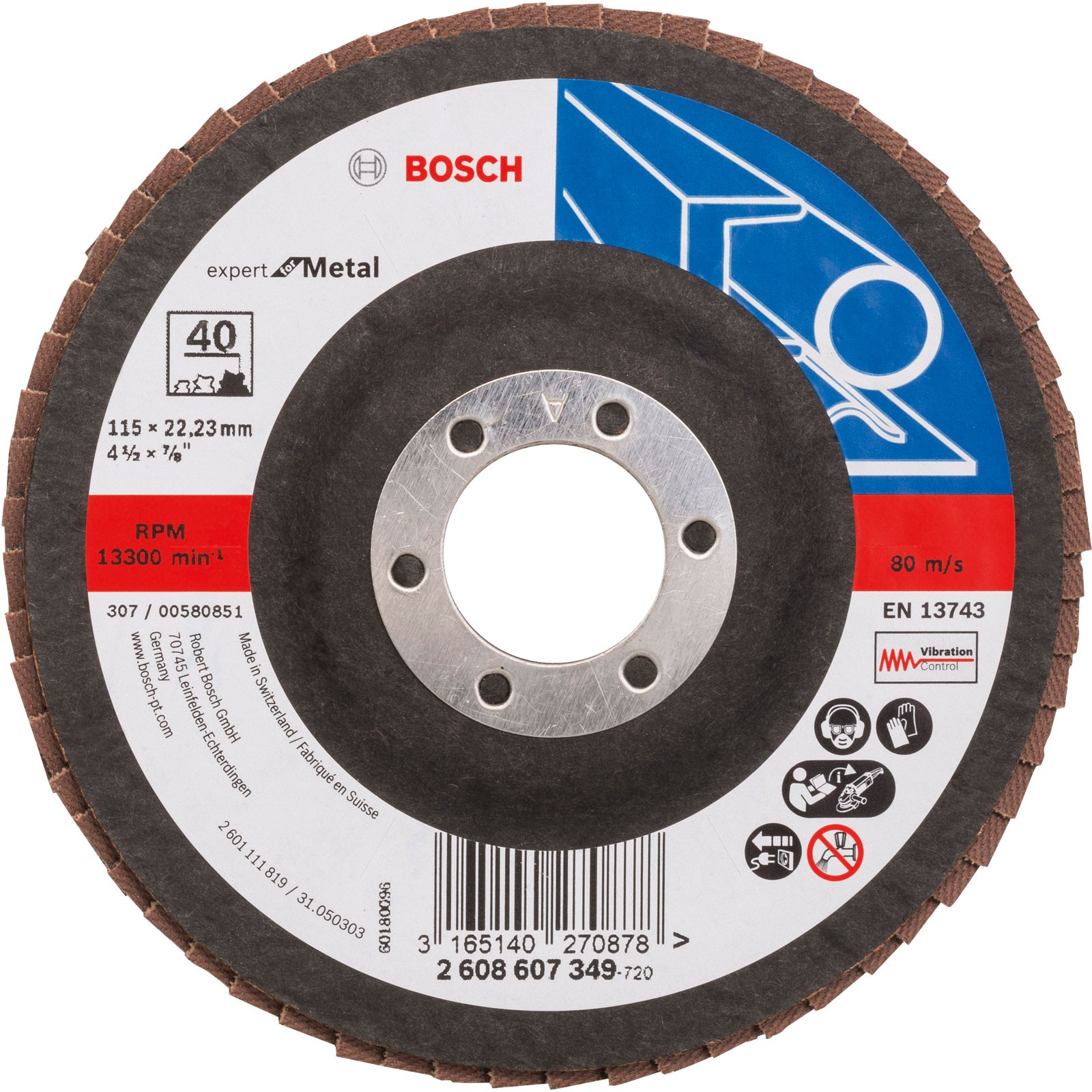 Bosch Flap Disc 115 x 22.23mm 40 Grit for Metal
