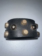 Black Leather Studded Cuff Bracelet – Gold Hardware