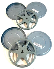 2 Vtg 5" Scherer 8mm Empty Metal Film Reel & Case Grayish Gray Movie Projector