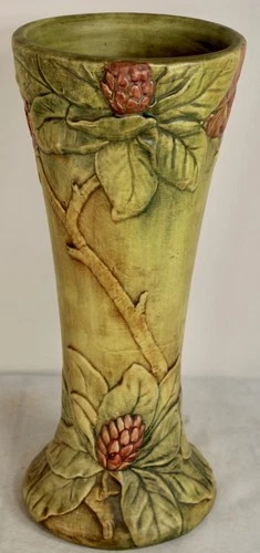 Antique WELLER Pottery Vase Tall Flower Floral Leaves Art Deco Art Nouveau