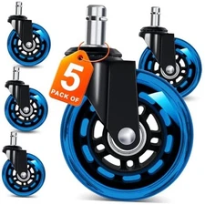 Office Chair Wheels for Casters Replacement - 3" Rubber Wheels 3 Inch 3" Blue