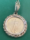 American $5 Gold 1986 Eagle 1/10th Troy Ounce Coin Set in 14k Plain Rope Bezel
