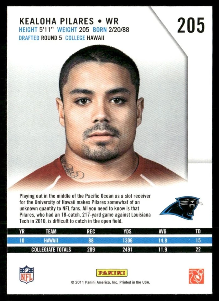 2011 Panini Rookies & Stars Kealoha Pilares RC #205 - Image 2 of 2