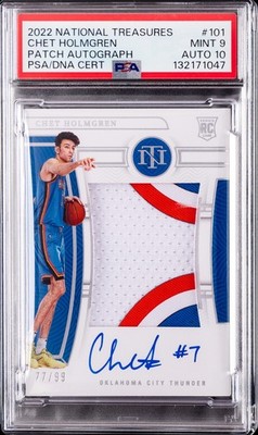 2022 NATIONAL TREASURES PATCH AUTO #101 CHET HOLMGREN 77/99 PSA 9 AUTO 10