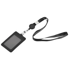 Badge Holder 11cm Vertical PU Leather ID Door Black