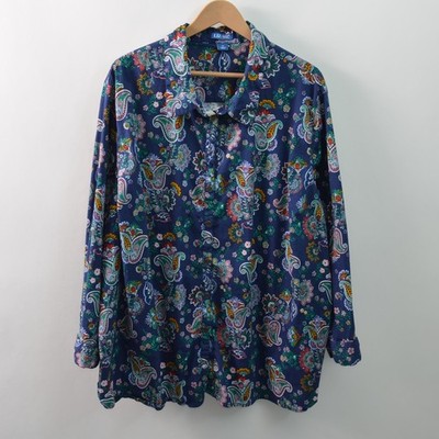 Liz & Me Womens 5X Button-Up Shirt Navy Woven Stretch Cotton Blend Long Sleeve