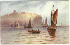 Sailing Boats Off Scarborough Lighthouse England Tuck Aquarette Postcard c1905