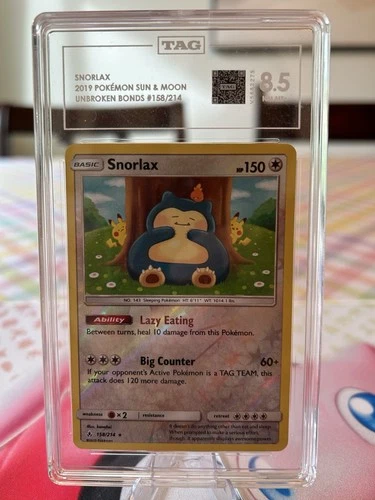 2019 Pokémon Snorlax 158/214 Rev Holo Unbroken Bonds TAG 8.5 (890)