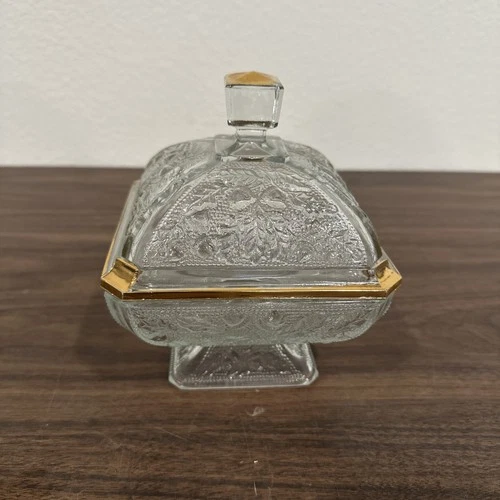 Vintage Jeanette Glass- Compote/ Candy Dish -Acorn Pattern