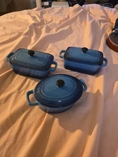 Housewares International Blue  Mini Covered Casseroles Baking Dish 3.25 Set Of 3