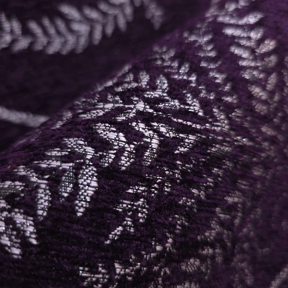 Purple & Silver Ogee Medallion Reversible Chenille Upholstery 56"W By Yard - Image 2 of 4