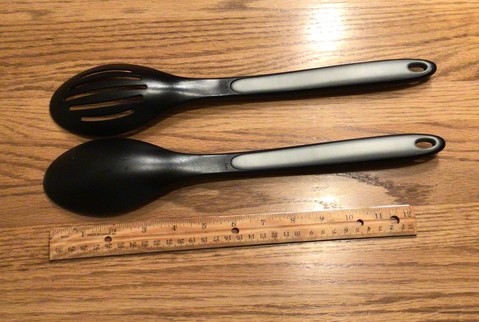 Calphalon Slotted and Solid Serving Cooking Spoon Black Nylon Gray Silicone Lot - Image 4 of 4