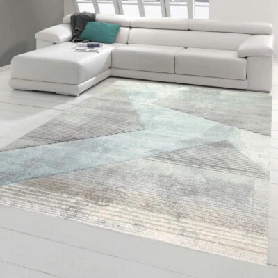 Tapis Moderne Couloir Salon Carreaux Design Abstrait en Gris Bleu Vert - Photo 1/4