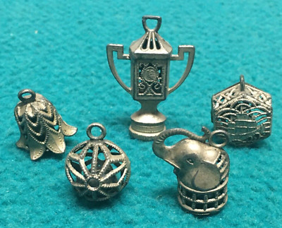 Antique : RATTLING ''Pot Metal'' CHARMS for BRACLET : Lot of 5 @ Vintage JAPAN