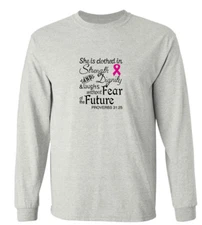 Breast Cancer Awareness Clothed In Strength Long Sleeve T-Shirts FL 2957 