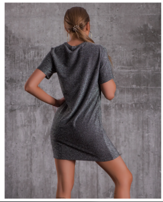 ZARA TRAFALUC - BLACK SILVER METALLIC NO GLITTER NO PARTY T-SHIRT DRESS -  SZ S | eBay