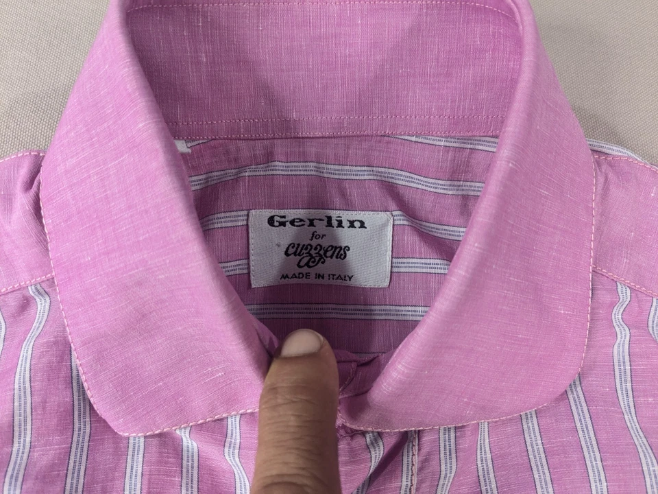 Camisa Gerlin for Cuzzens Adulto Grande Mezcla de Lino Rosa Rayas Abotonadas Italia* Foto 2 de 4