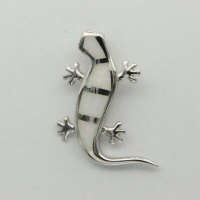 Unique White FIRE OPAL Gekko / Lizard Pendant  - 925 STERLING SILVER #3e
