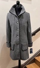 New Ladies 100% Wool Abraham Moon Black /grey /white Herringbone Tweed Coat 14
