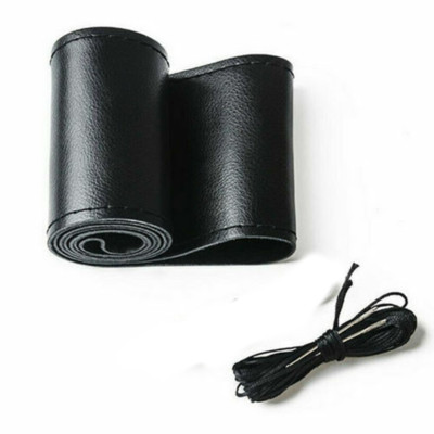 DIY Leather Car Steering Wheel Cover With Needle Thread Anti-slip Black 15''US