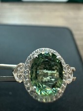 Sapphire natural green color 2 carat sterling silver ring