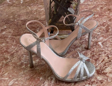 Kate Spade Women  s Florence Glittery Silver Strappy Heel Sandal Sz 9M EUC, 198