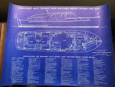 NOS 1939 Chris Craft Blueprint for 1940 48' Double Cabin Enclosed Bridge Cruiser