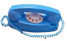 Vintage Blue Plastic Toy Telephone Childrens Learning Phone Pretend Call Kids
