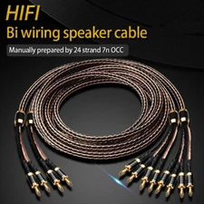 Pair 24 strand 7N OCC Bi-wire HIFI Speaker Cable Audio Bi Wiring Cables Banana