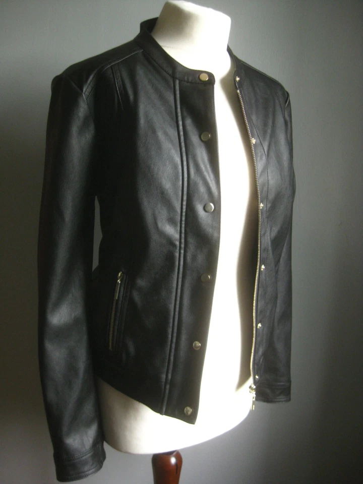 PRINCIPLES FAUX LEATHER JACKET 12 14 bomber biker smart soft black gold zip - Image 2 of 4