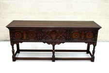 JACOBEAN CARVED OAK SIDEBOARD DRESSER BASE HALL LAMP PHONE TABLE SERVER TV STAND