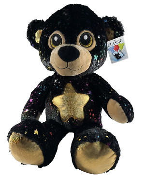 NEW w TAGS SPARKLE STARS BEAR Plush Toy BLACK 22''