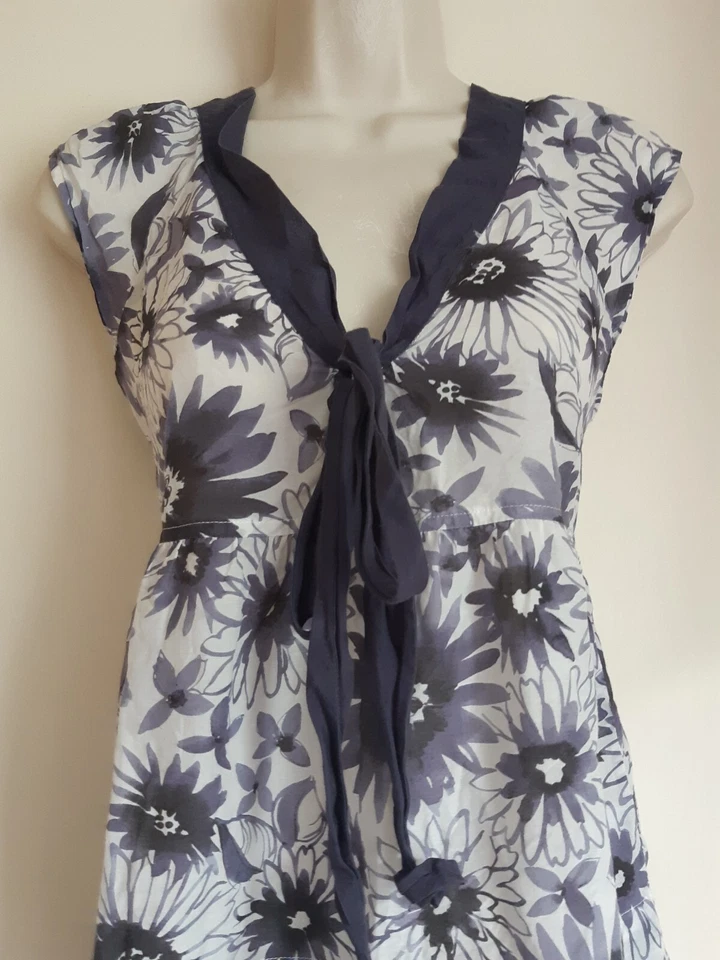 Kew @ Jigsaw Silk Floral Sunflower Print Cotton Purple White Top UK 8 EU 38 US 4 - Image 3 of 4