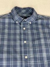 George Men's Button Down SS Classic Fit Blue Plaid Shirt Size S 34-36 