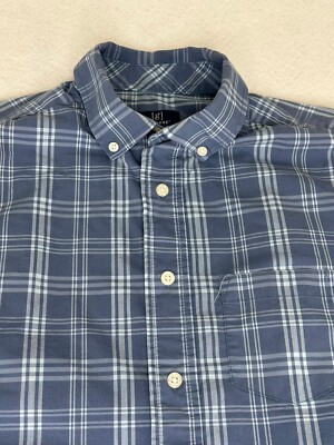 George Men's Button Down SS Classic Fit Blue Plaid Shirt Size S (34-36)