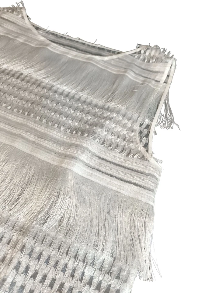 Alberta Ferretti White Fringed Sleeveless Top - Size UK8 - Image 3 of 4