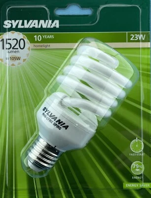 Caja de 10 Sylvania 23W 23 VATIOS ES espiral inicio rápido E27 blanco cálido = 105w 2700k