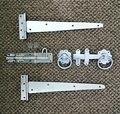 T-Stück Scharnier (2) 14'' 350 mm Ringriegel Brenton Bolzen Set Gartentor Beschlagset Zink