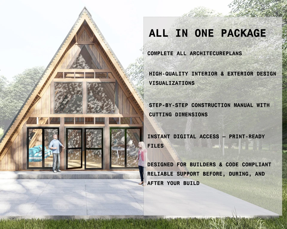 A-Frame House Plans PDF 30'6" x 56' Modern Cabin with Loft Architect Blueprints - Image 2 of 4