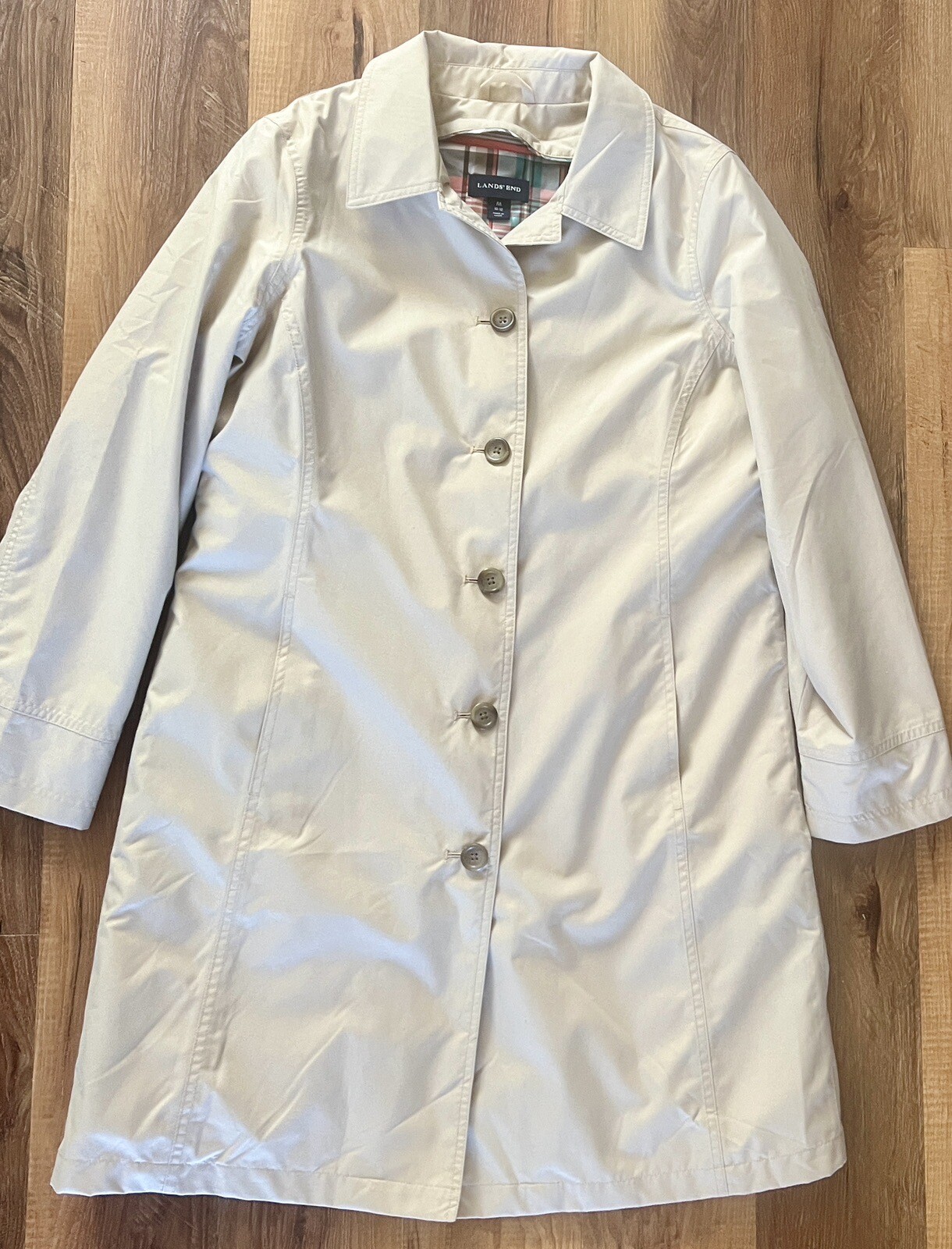 Lands End Trench Coat Womens Size Medium (1012) Khaki Lined Coat