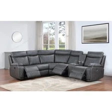 Dark Gray Manual Reclining Modular Sectional Sofa w/ Storage L-Shaped Sofa Couch