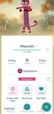 Gigantamax Shiny Meowth Pokemon 0052 GO TD READ DESCRIPTION