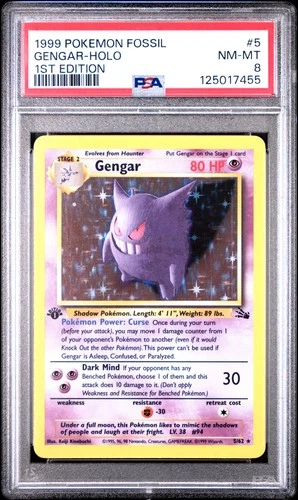 1999 POKEMON FOSSIL 1ST ED #5 GENGAR-HOLO PSA 8