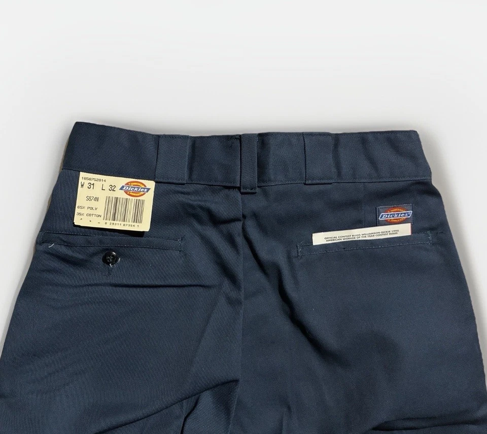 Calça de Trabalho Vintage 1995 Dickies 874 Feita Nos EUA W31 L32 NOS Talon Zíper Azul Marinho - Imagem 4 de 4