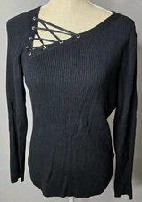 I.n.c. International ConceptsWomen's Asymmetric-Lace-Up-Neck Top In Black Large 