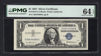 United States-Silver Certificate 1 Dollar 1957 Fr#1619 (CA Block) UNC Grade 64